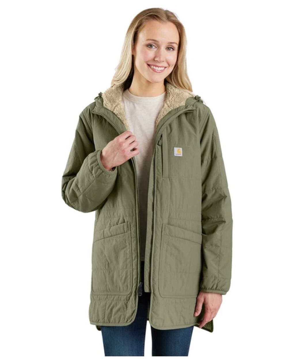 CARHARTT Rain Defender Lightweight Insulated Hooded Coat Olive Green Sz S NWT